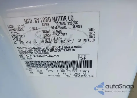 2006 Ford F-150 из США, поврежденный, VIN 1FTPW14586KB43199